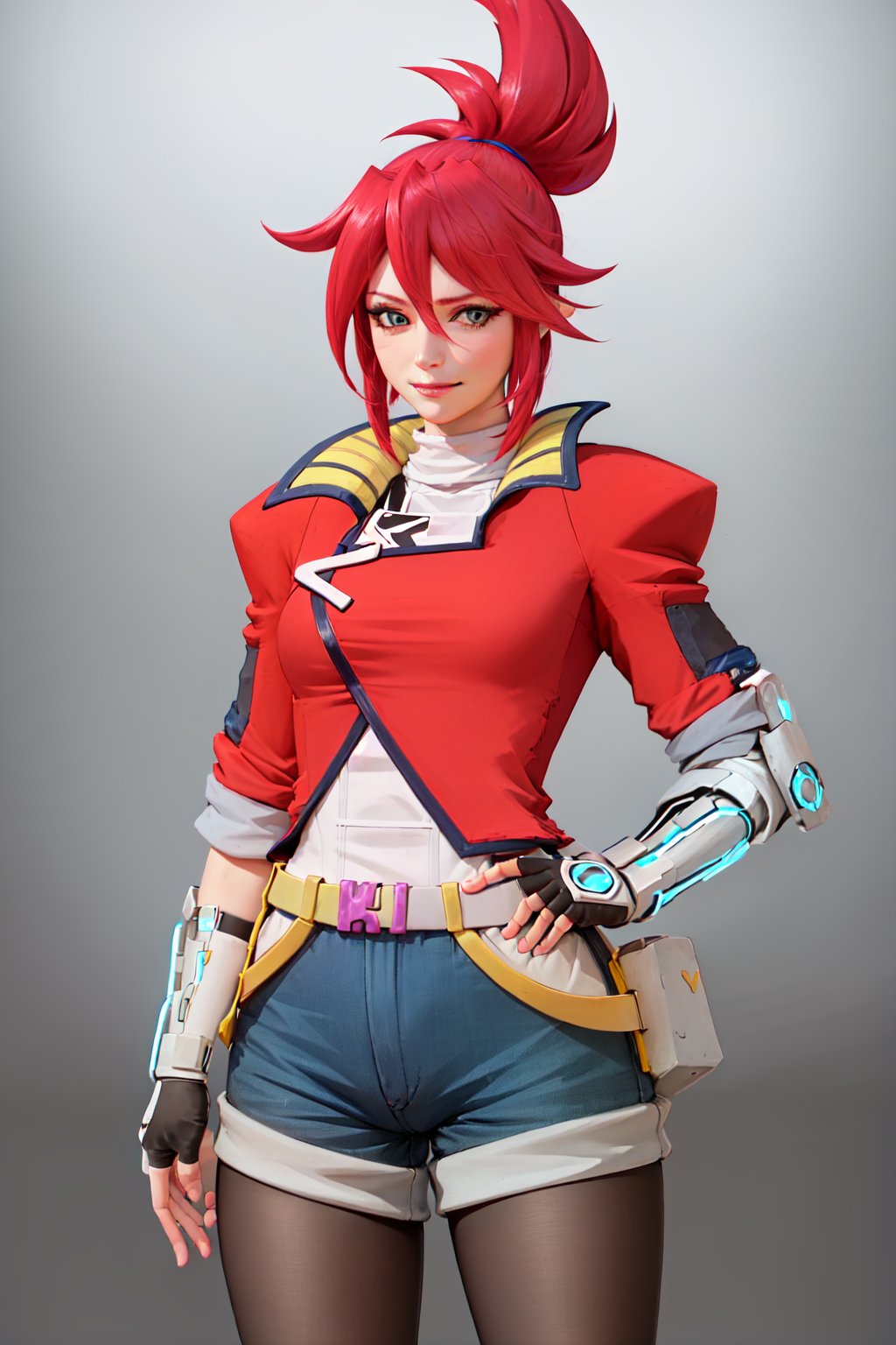 00081-3588654694-(masterpiece, best quality_1.2), , cowboy shot, solo, 1girl, korsica, smile, looking at viewer, hand on hip, ponytail, red jacke.jpg